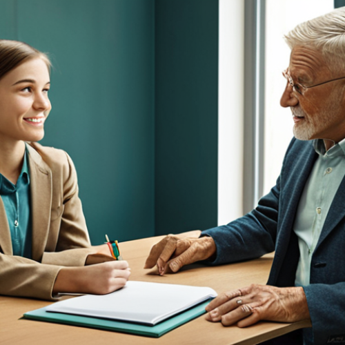 Home 7 **Image:** A senior man mentoring a young professional in a modern office. Focus on the transfer of knowledge and experience, highlighting the older man's wisdom. Style: Warm, professional, and optimistic. Colors: Muted blues, greens, and earth tones.