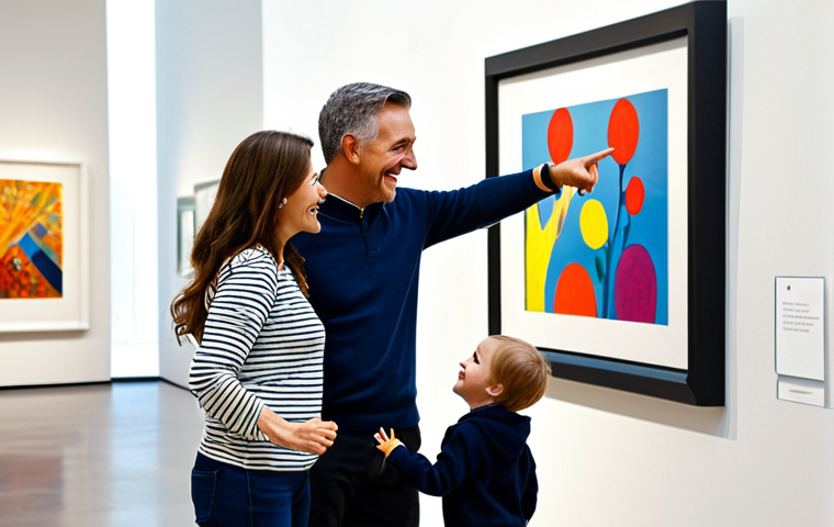 Museum Adventure**

A family (mother, father, child) interacting with an art exhibit in a modern art museum, fully clothed, appropriate attire, safe for work. The child is pointing at a colorful painting, the parents are smiling and engaged. The museum has high ceilings and natural light. Focus on the expressions of wonder and excitement. Perfect anatomy, correct proportions, well-formed hands, natural pose, professional photography, high quality, family-friendly.

**
