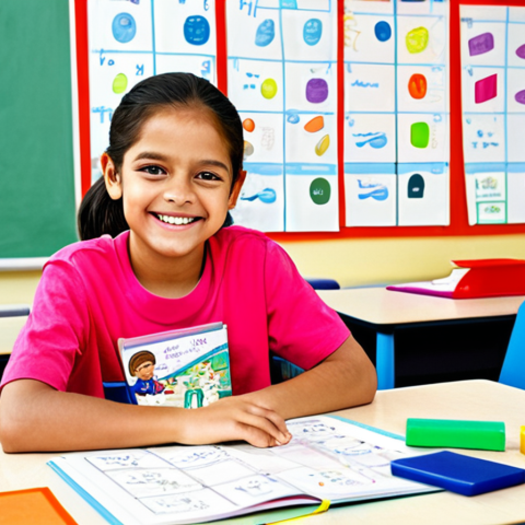 **

A bright and cheerful elementary school classroom scene. A young student, fully clothed in casual, age-appropriate attire, is happily organizing their colorful desk. The desk features a visually appealing schedule, possibly a mind map. The child is smiling, demonstrating focus and engagement. Books, art supplies, and a small timer are neatly arranged. Safe for work, appropriate content, family-friendly, perfect anatomy, correct proportions, natural pose, professional illustration.

**