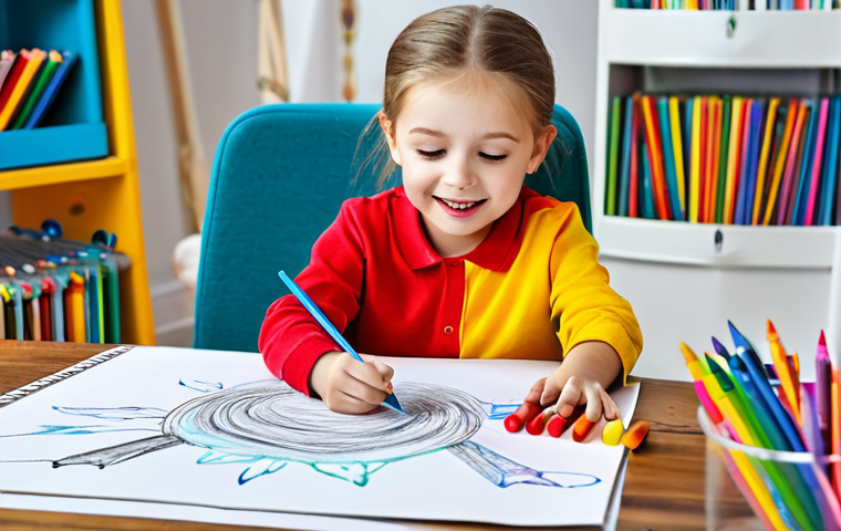 **

"A child happily drawing with crayons on a large sheet of paper, surrounded by colorful art supplies, fully clothed, appropriate attire, safe for work, perfect anatomy, natural proportions, family-friendly, vibrant colors, cheerful atmosphere, well-lit room."

**
