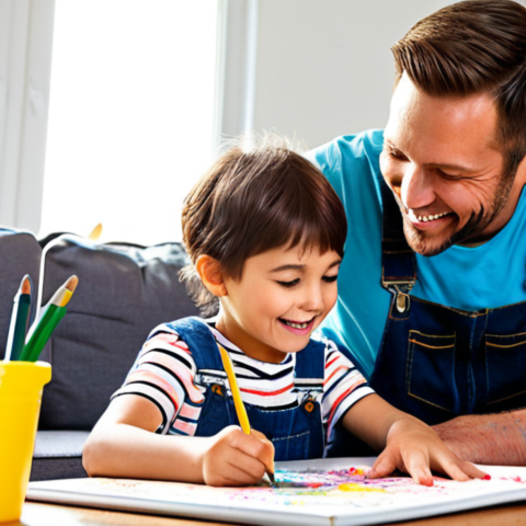 **

"A young child, around 6 years old, fully clothed in a colorful, paint-splattered overall, is smiling while drawing on a large sketchbook with crayons. A parent, also fully clothed in casual attire, sits next to them, offering encouragement. The scene is set in a bright, sunlit living room with art supplies scattered around. Safe for work, appropriate content, professional quality, perfect anatomy, correct proportions, natural pose, well-formed hands, proper finger count, natural body proportions, modest and family-friendly."

**