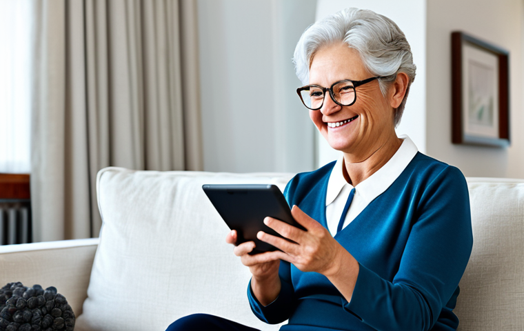 **

"A senior woman, fully clothed in a modest, professional outfit, smiling warmly while using a tablet in a bright, modern living room. Safe for work, appropriate content, perfect anatomy, natural proportions, well-formed hands, family-friendly, showcasing digital literacy among seniors."

**