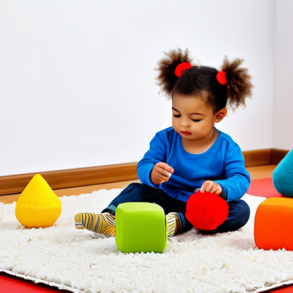아동 교구 만들기 - Sensory Play**
"A young child, fully clothed in a colorful play outfit, sitting on a soft rug in a ...
