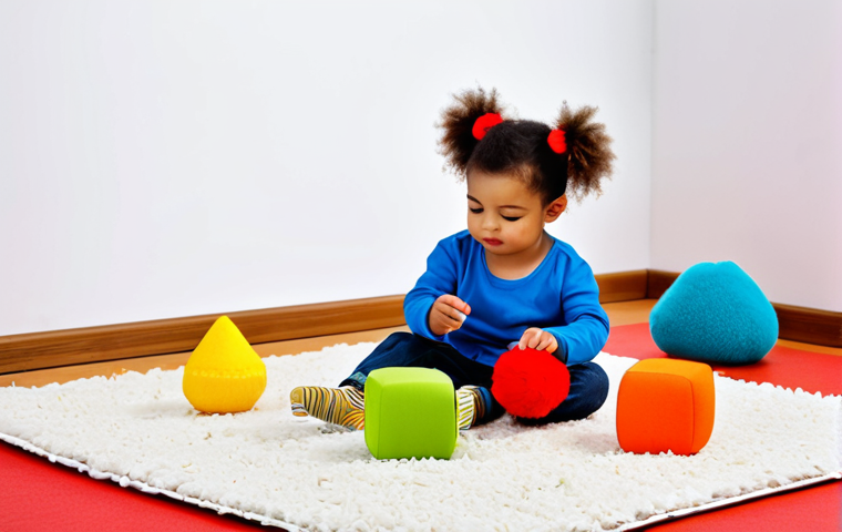 아동 교구 만들기 - Sensory Play**

"A young child, fully clothed in a colorful play outfit, sitting on a soft rug in a ...