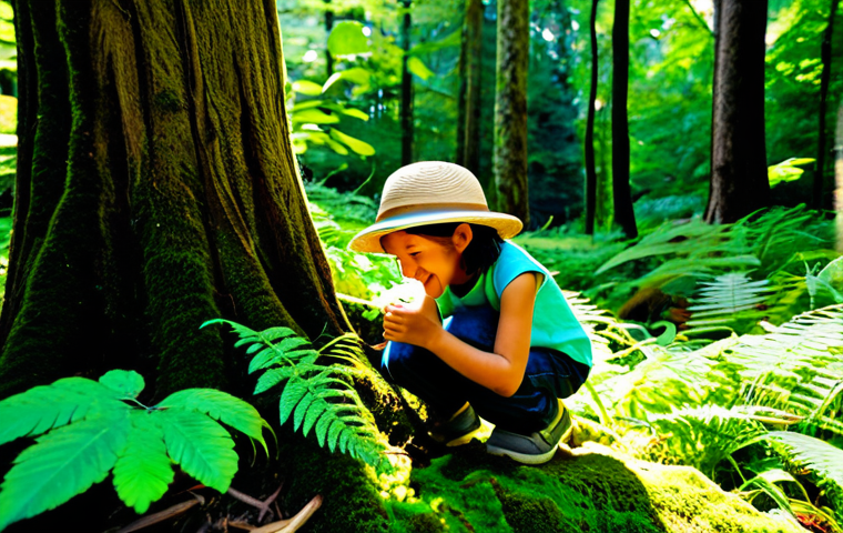 어린이 체험 활동 - **Prompt 1: Joyful Forest Explorers Discovering Nature's Wonders**
    A group of diverse children, ...