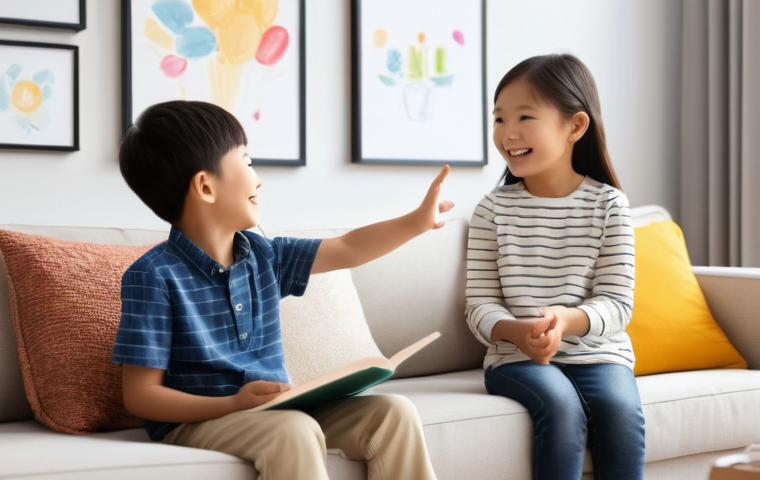 어린이 발표 훈련 - **Prompt 1: A confident child giving a presentation with family support.**
A bright and enthusia...