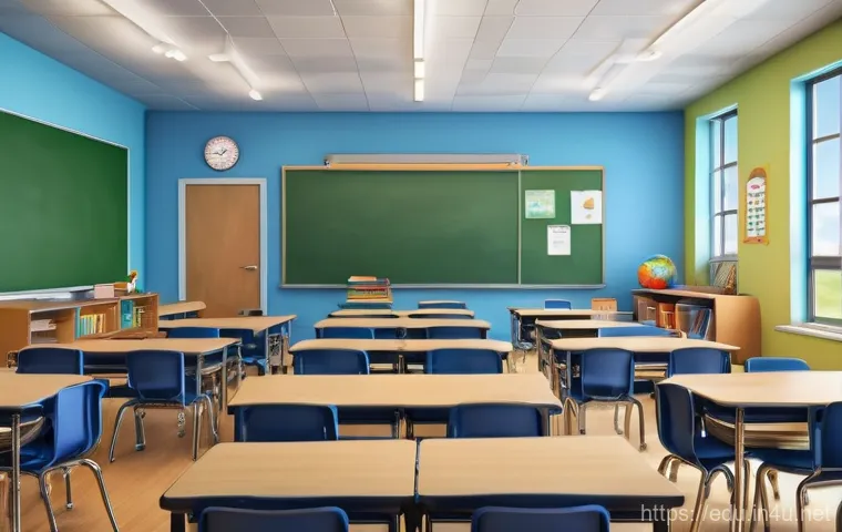 아동 컴퓨터 교육 - A vibrant, modern classroom filled with diverse elementary school children, aged 6-