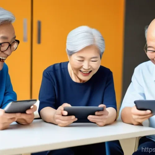 Home 17 시니어 정신 훈련 - A group of diverse Korean seniors, both men and women, aged 60s to 80s, happily engaged in playing b...