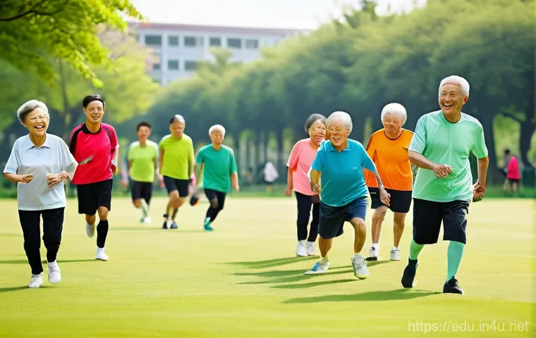 시니어 정신 훈련 - A group of diverse Korean seniors, both men and women, aged 60s to 80s, happily engaged in playing b...